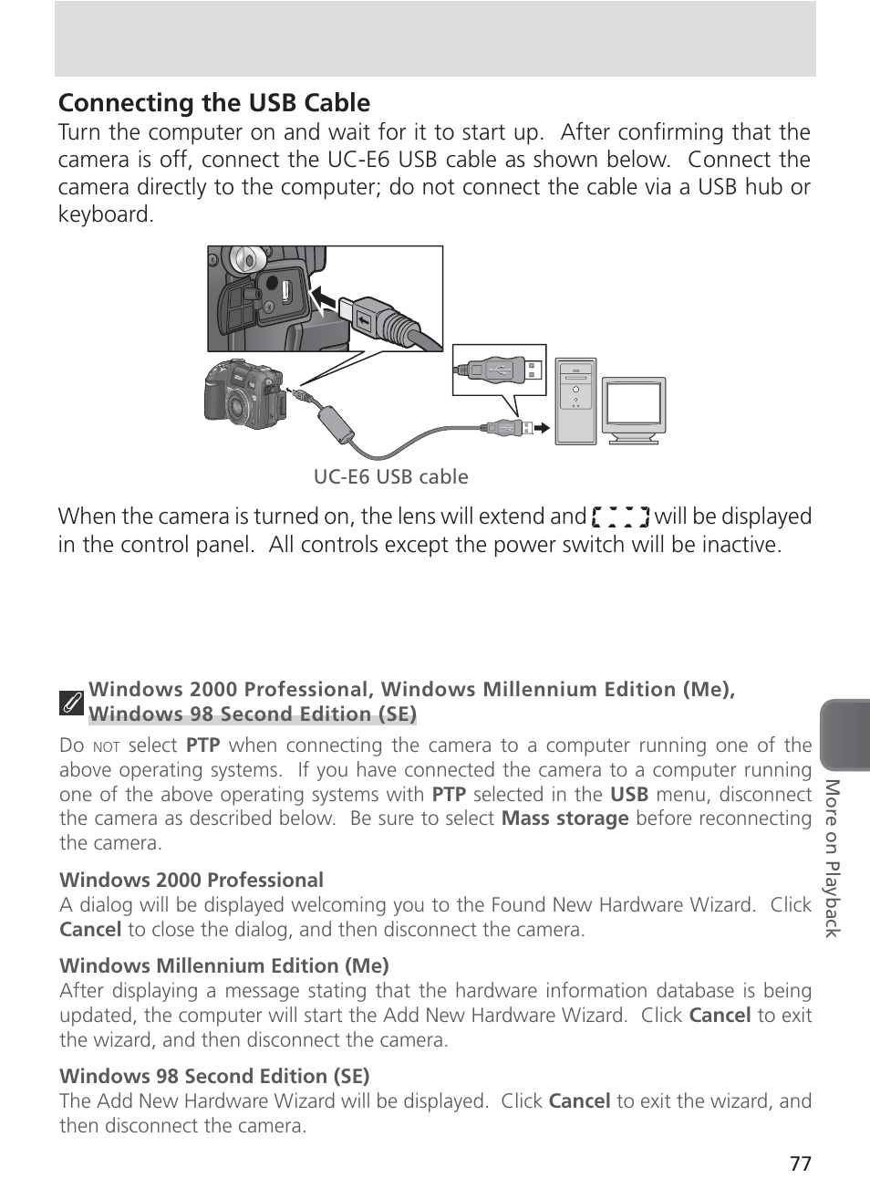 Connecting the usb cable | Nikon 8400 User Manual | Page 87 / 170