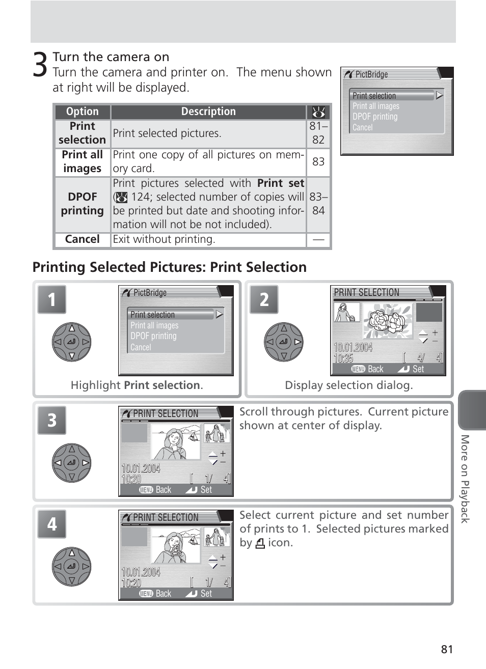 Printing selected pictures: print selection | Nikon 8400 User Manual | Page 91 / 170