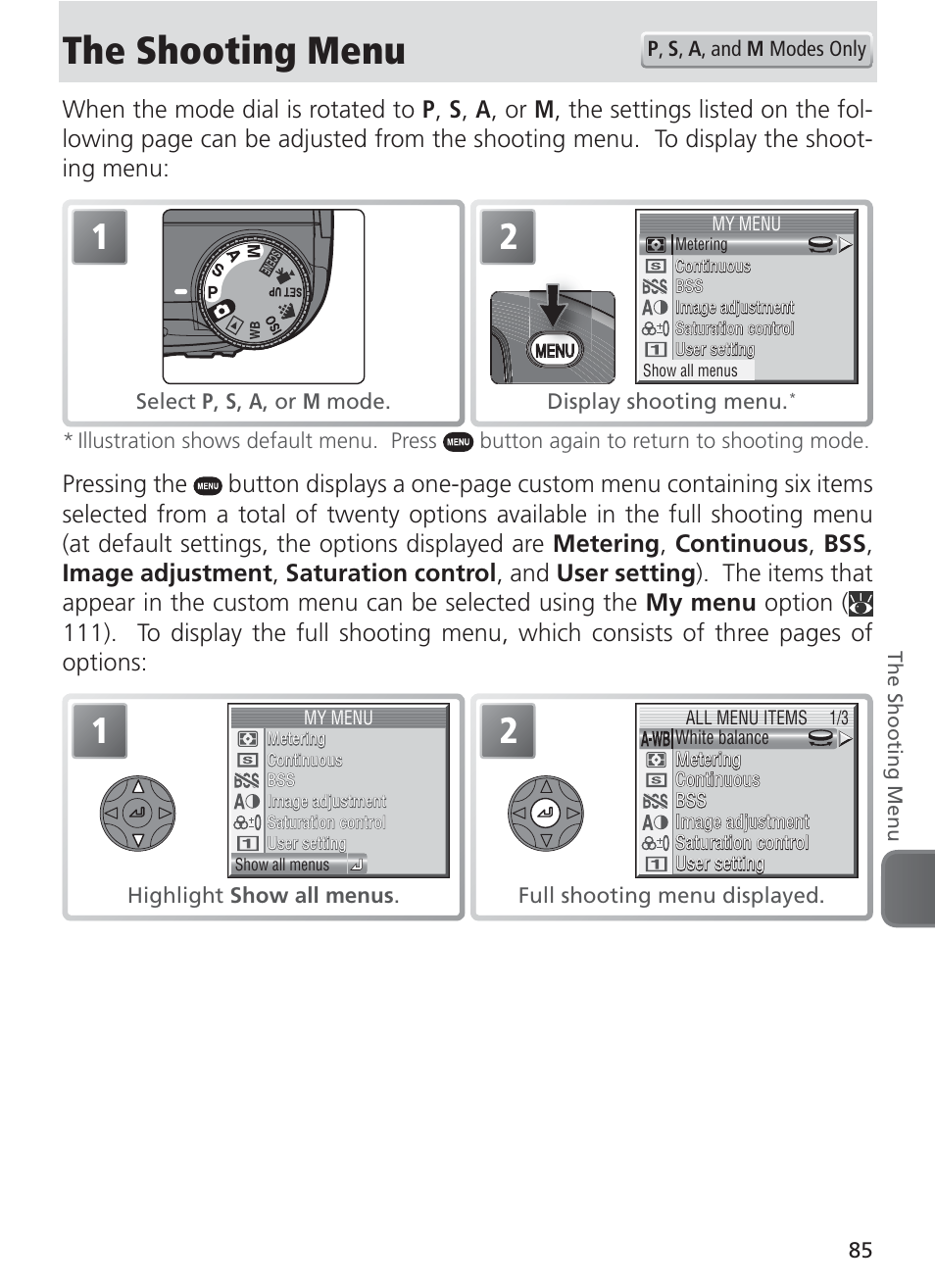 The shooting menu | Nikon 8400 User Manual | Page 95 / 170