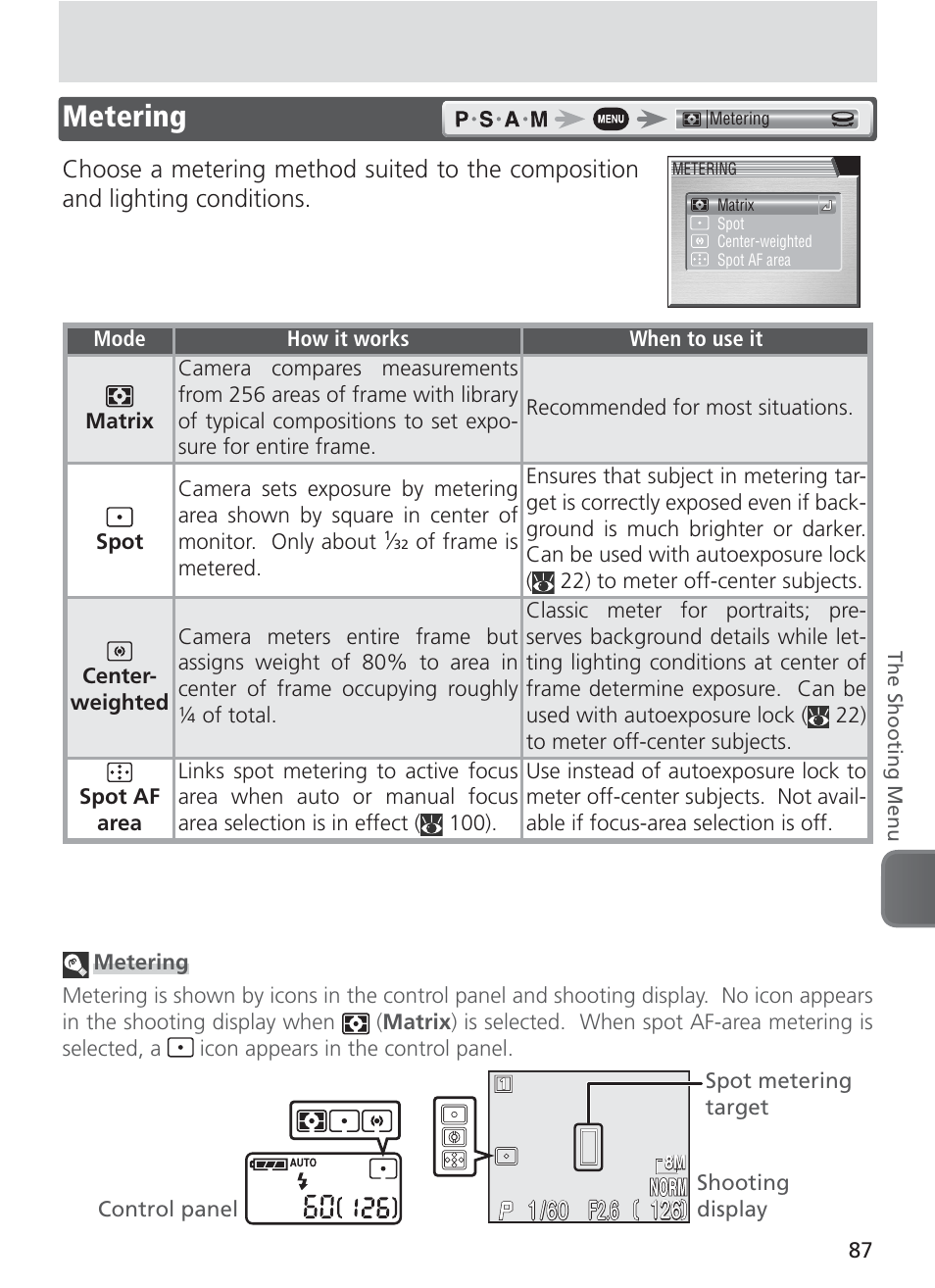 Metering, F2.6 | Nikon 8400 User Manual | Page 97 / 170