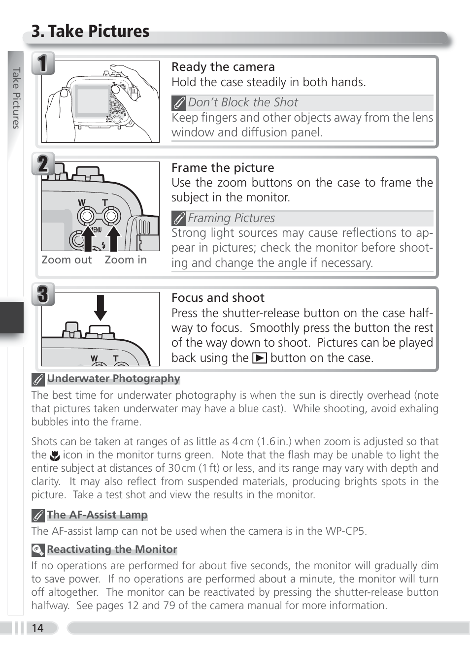 Take pictures | Nikon WP-CP5 Coolpix S1-S3 User Manual | Page 21 / 79