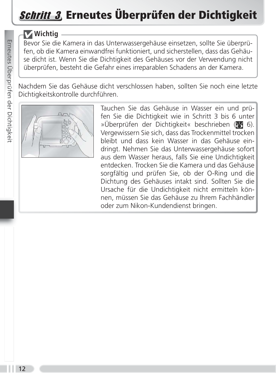Erneutes überprüfen der dichtigkeit, Schritt 3 | Nikon WP-CP5 Coolpix S1-S3 User Manual | Page 45 / 79