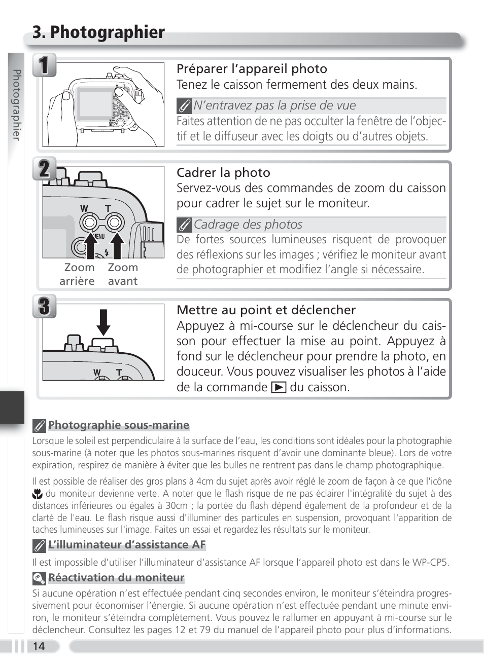 Photographier | Nikon WP-CP5 Coolpix S1-S3 User Manual | Page 73 / 79