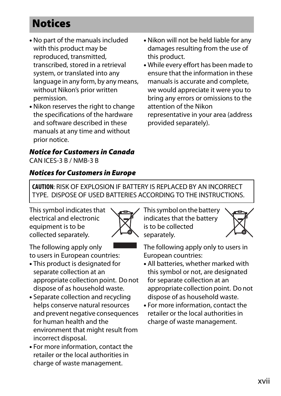 Notices, Xvii | Nikon D810 User Manual | Page 19 / 530