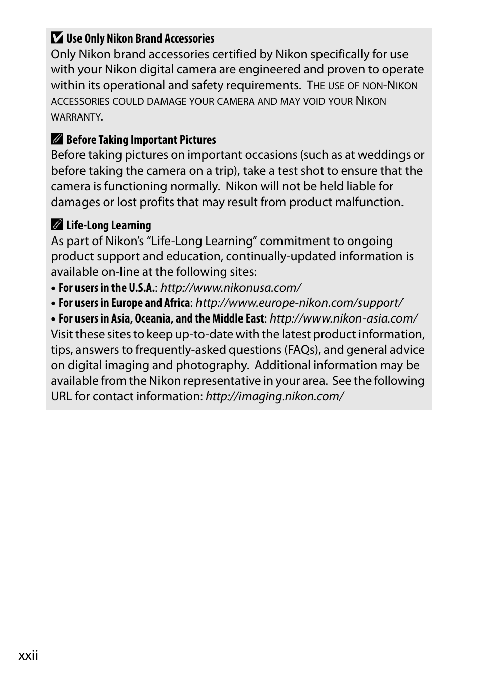 Xxii d | Nikon D810 User Manual | Page 24 / 530