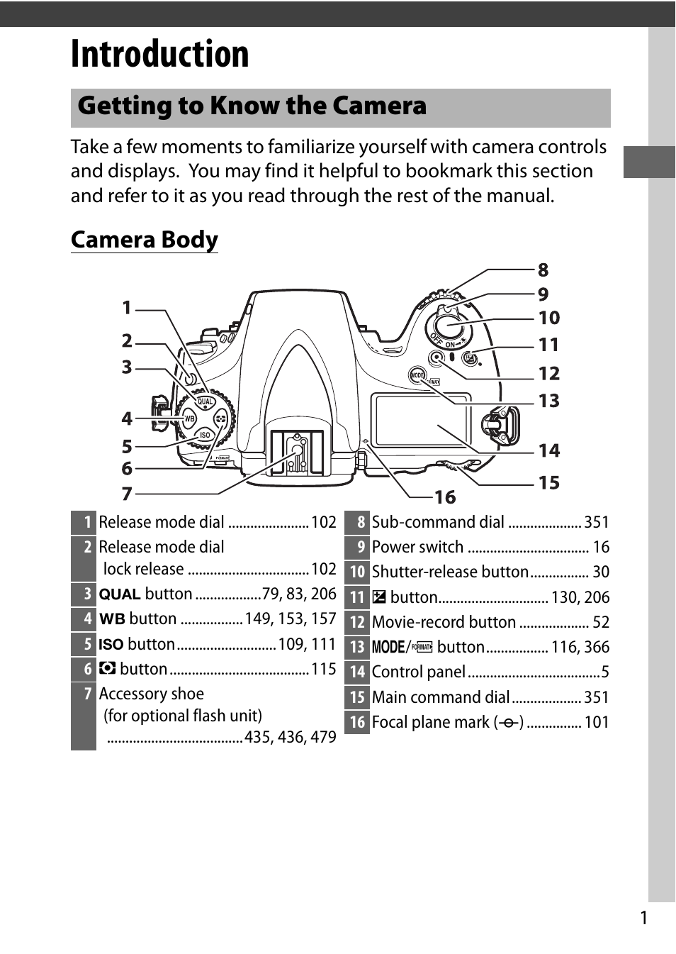 Introduction, Getting to know the camera, Camera body | Nikon D810 User Manual | Page 25 / 530