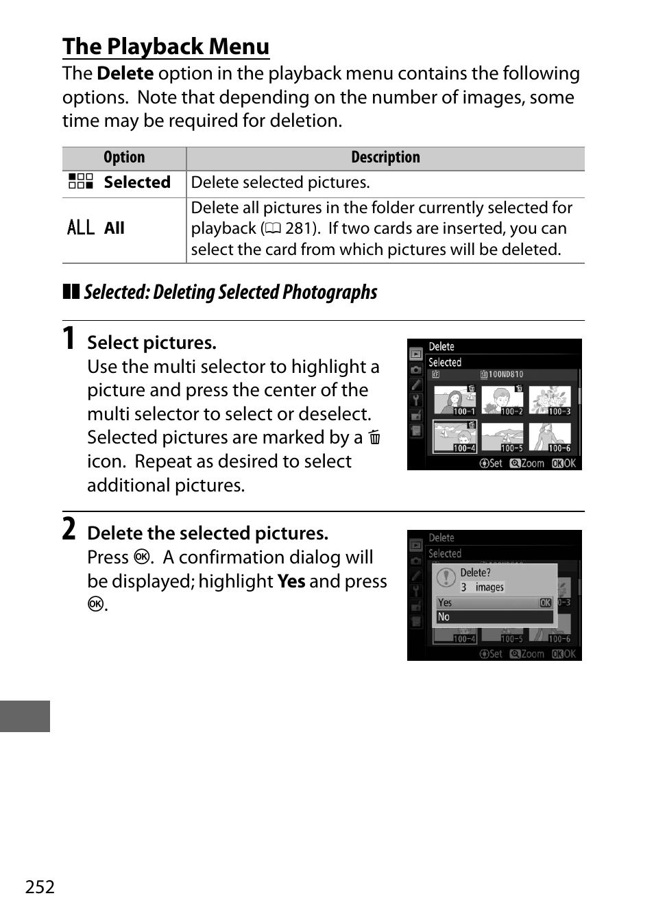 The playback menu | Nikon D810 User Manual | Page 276 / 530