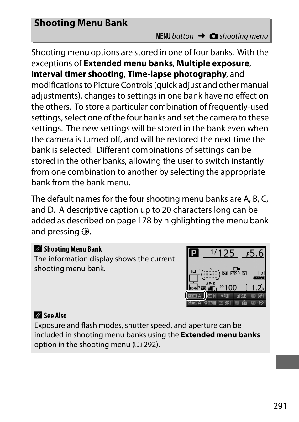 Shooting menu bank | Nikon D810 User Manual | Page 315 / 530