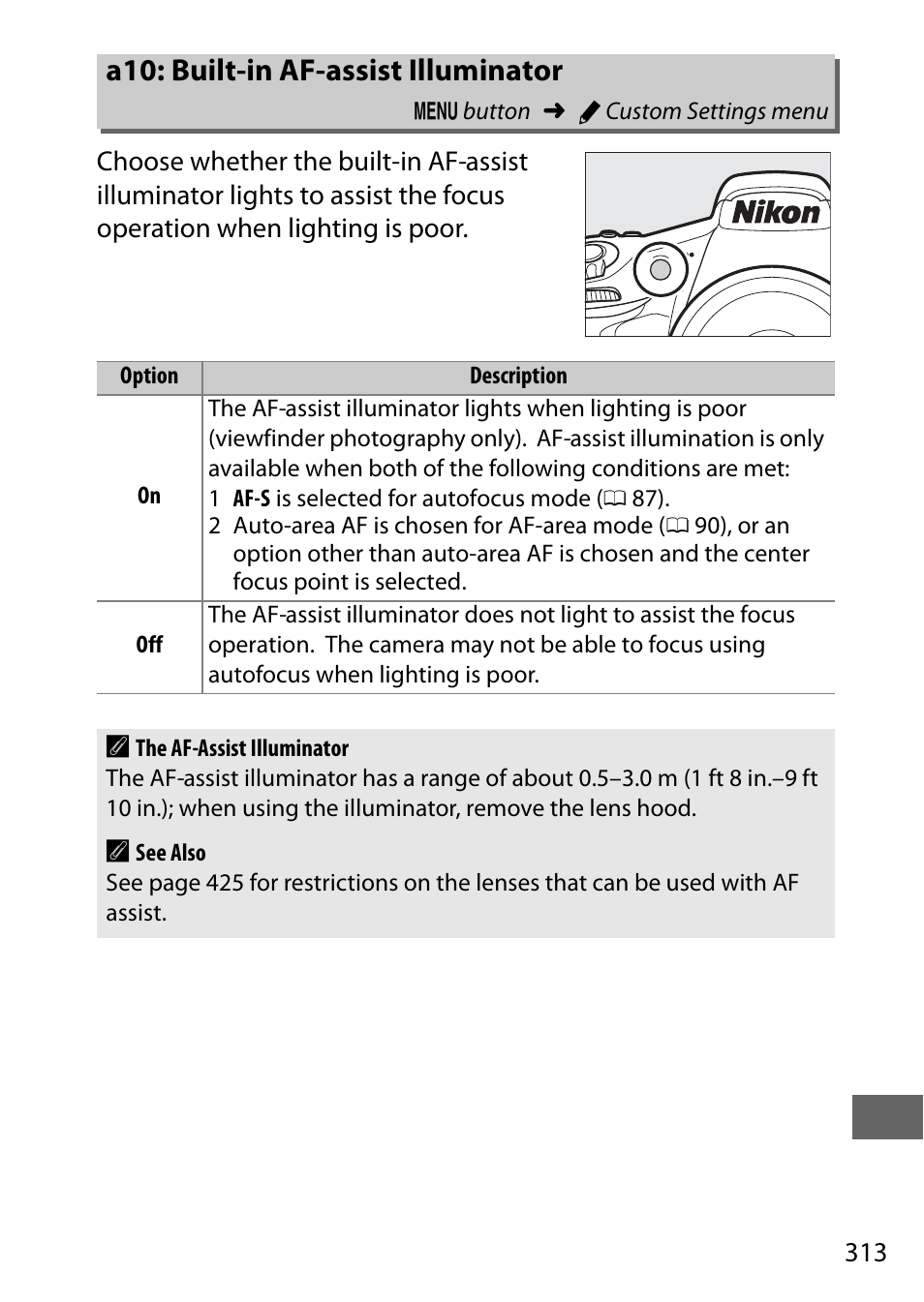 A10: built-in af-assist illuminator | Nikon D810 User Manual | Page 337 / 530