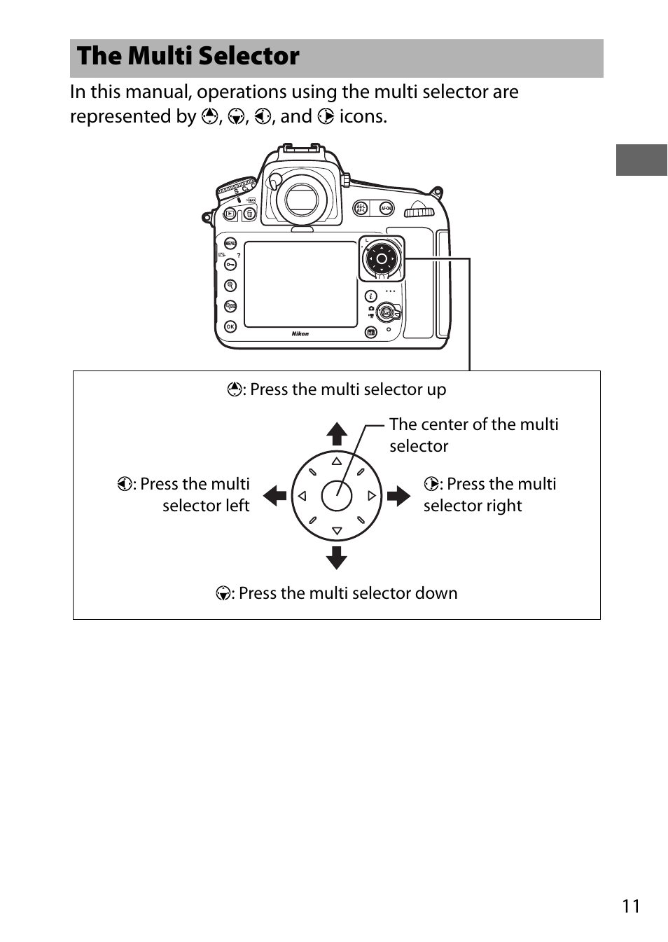 The multi selector | Nikon D810 User Manual | Page 35 / 530