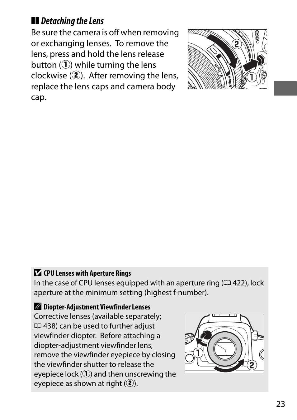 Detaching the lens | Nikon D810 User Manual | Page 47 / 530