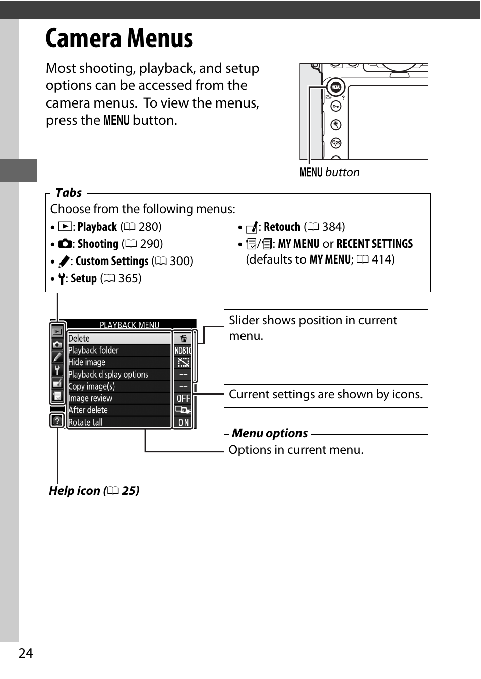 Camera menus | Nikon D810 User Manual | Page 48 / 530