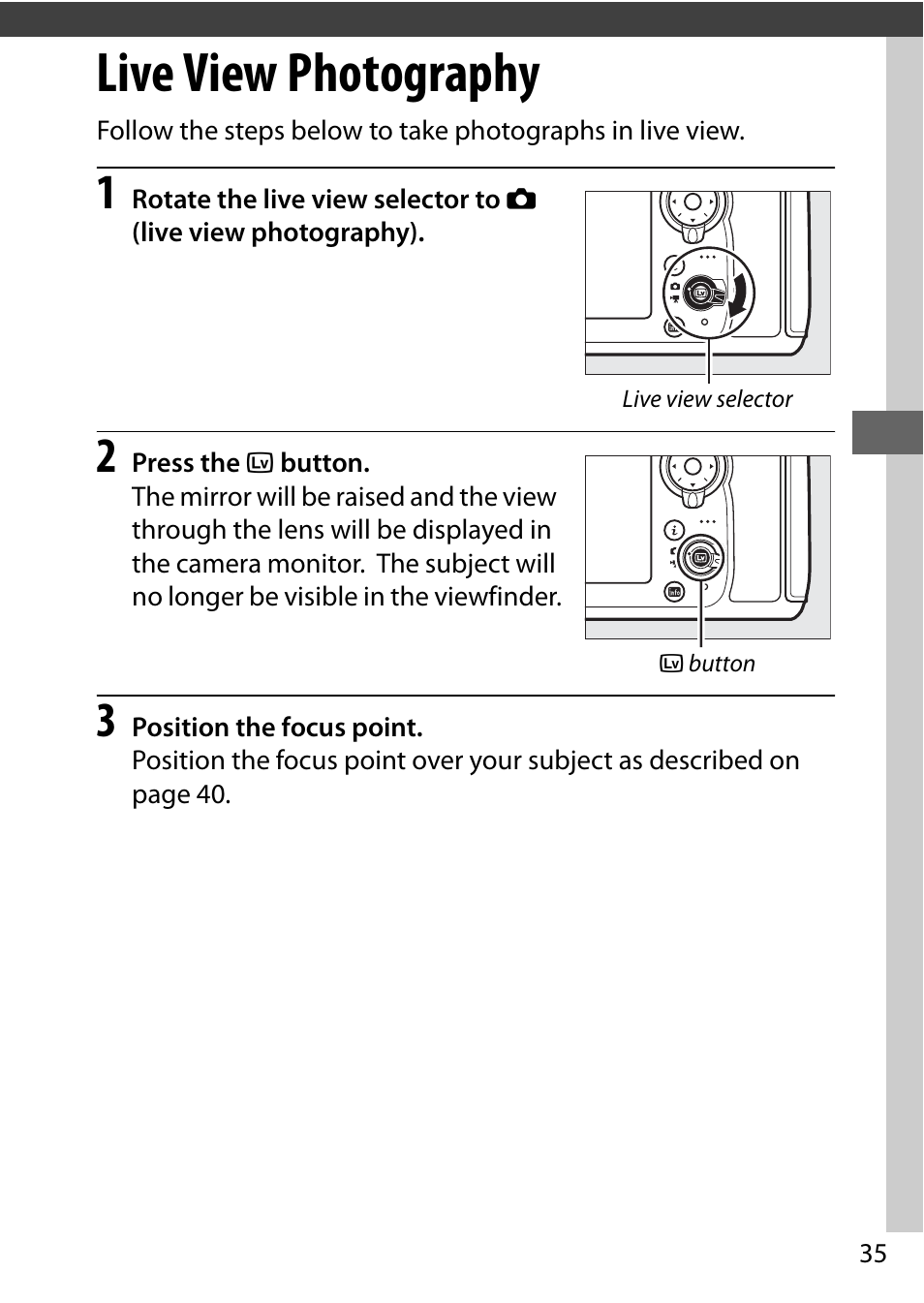 Live view photography | Nikon D810 User Manual | Page 59 / 530