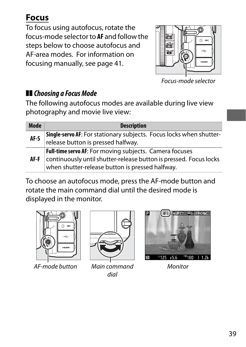 Focus, Choosing a focus mode | Nikon D810 User Manual | Page 63 / 530