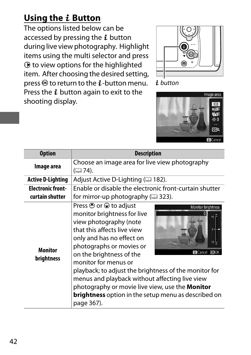 Using the i button, Using the b button | Nikon D810 User Manual | Page 66 / 530