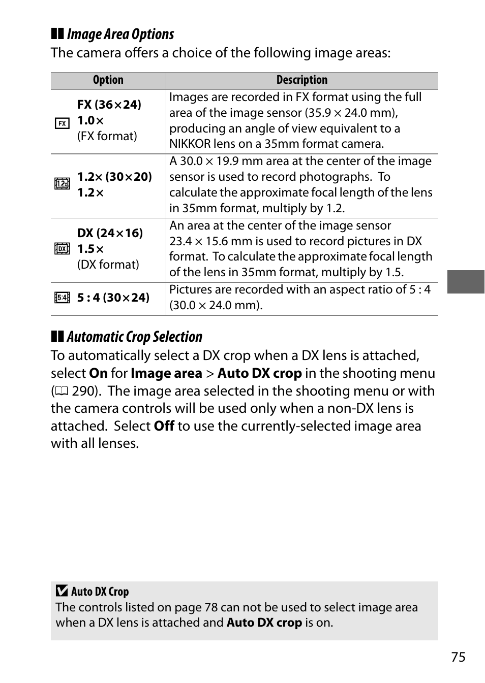 Image area options, Automatic crop selection | Nikon D810 User Manual | Page 99 / 530