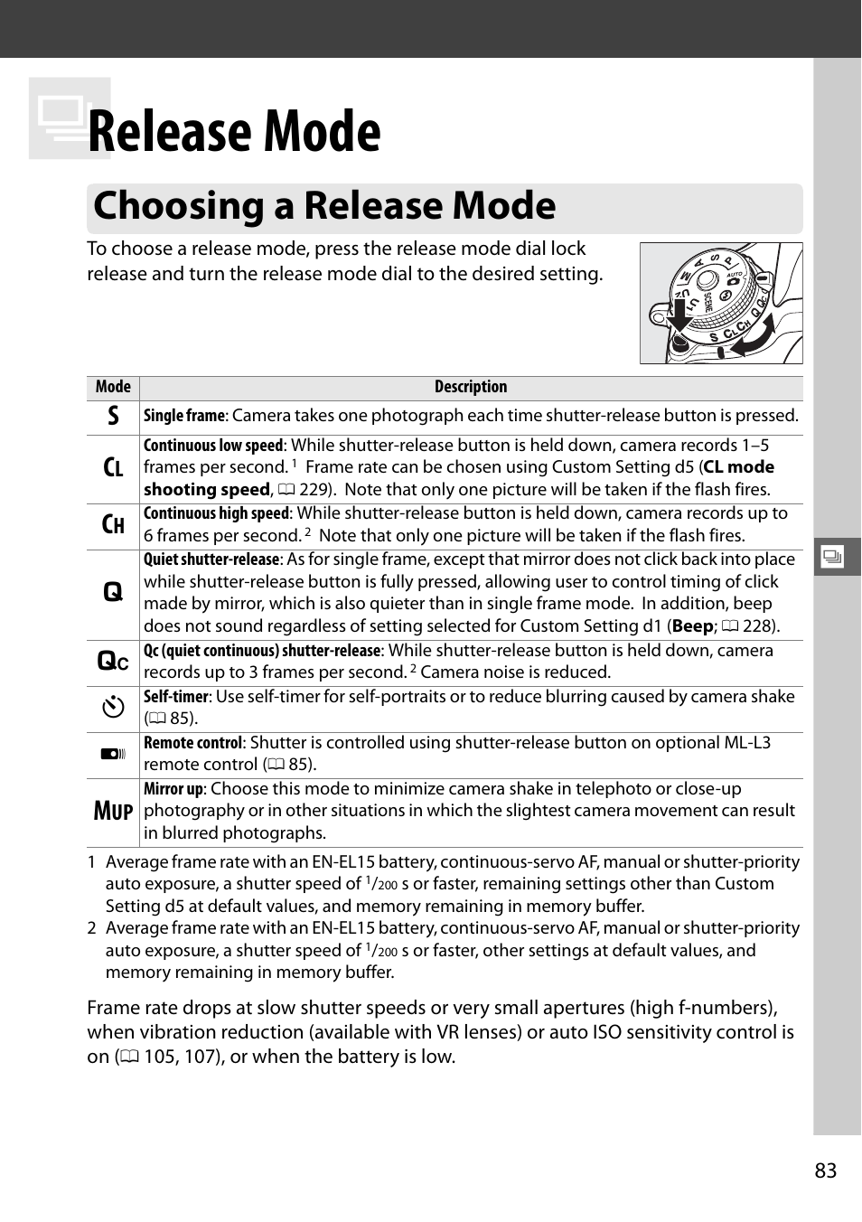 Release mode, Choosing a release mode | Nikon D610 User Manual | Page 109 / 368