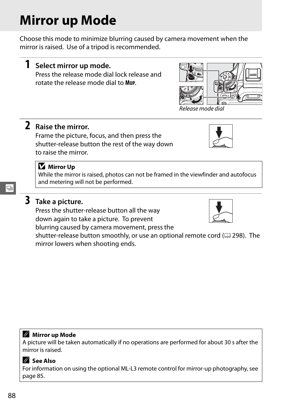 Mirror up mode | Nikon D610 User Manual | Page 114 / 368