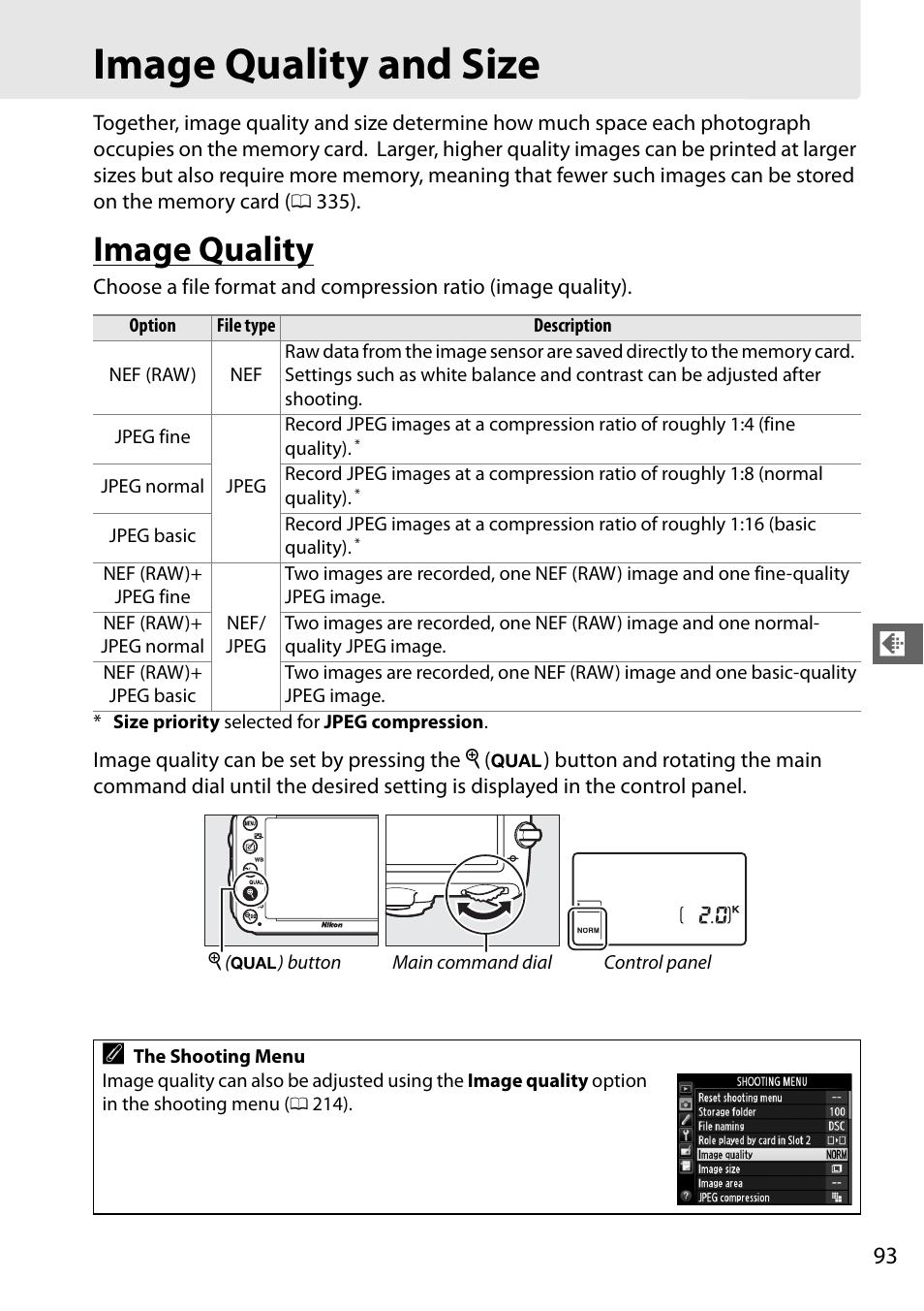 Image quality and size, Image quality | Nikon D610 User Manual | Page 119 / 368