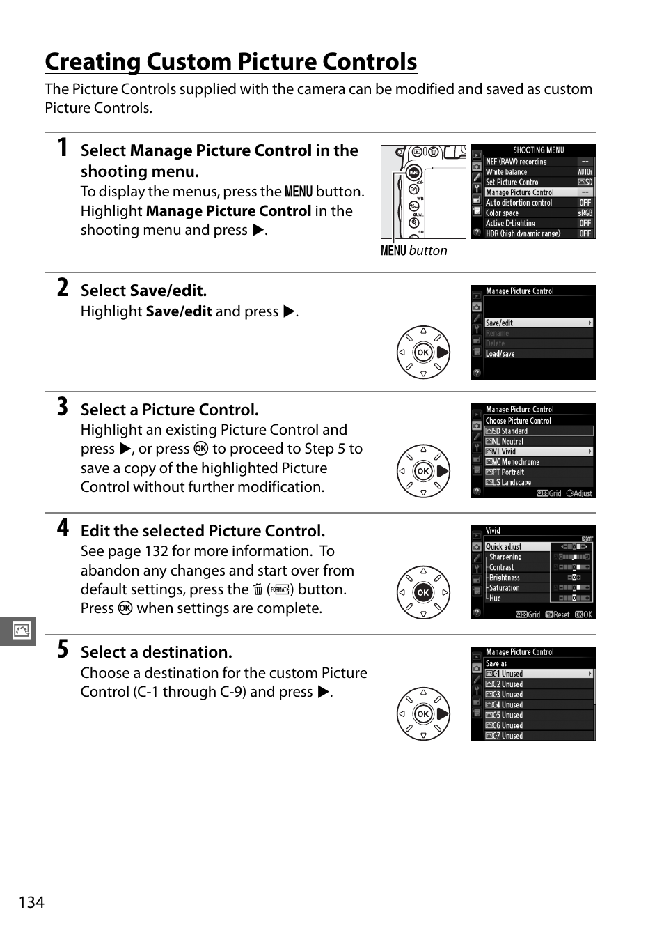Creating custom picture controls | Nikon D610 User Manual | Page 160 / 368