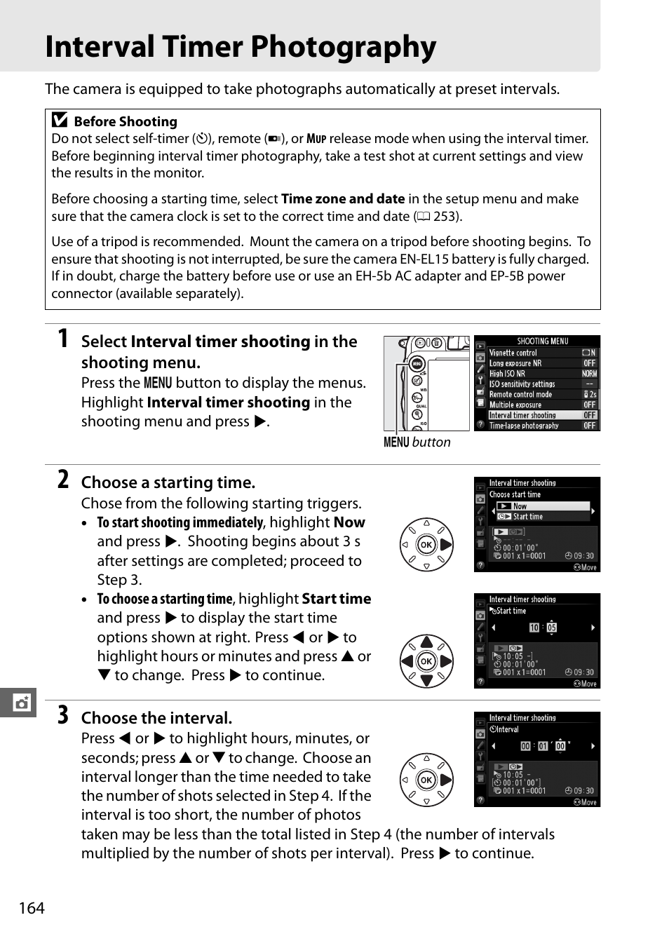 Interval timer photography | Nikon D610 User Manual | Page 190 / 368
