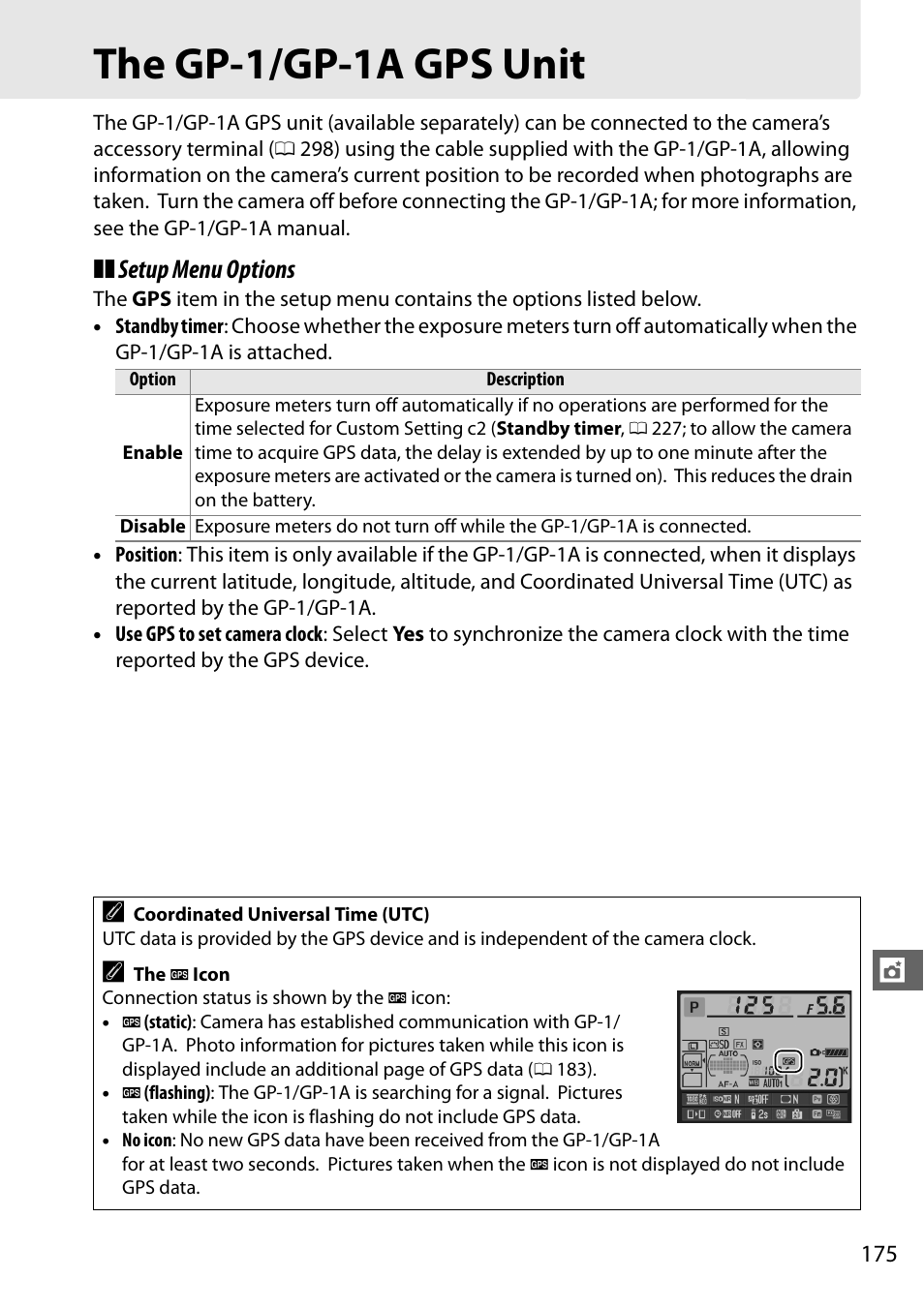 The gp-1/gp-1a gps unit, Setup menu options | Nikon D610 User Manual | Page 201 / 368