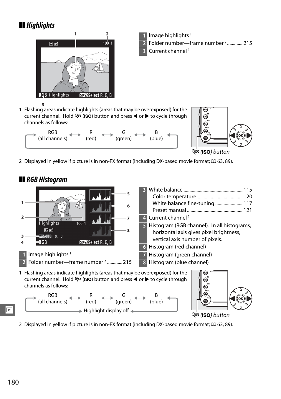 Highlights ❚❚ rgb histogram | Nikon D610 User Manual | Page 206 / 368