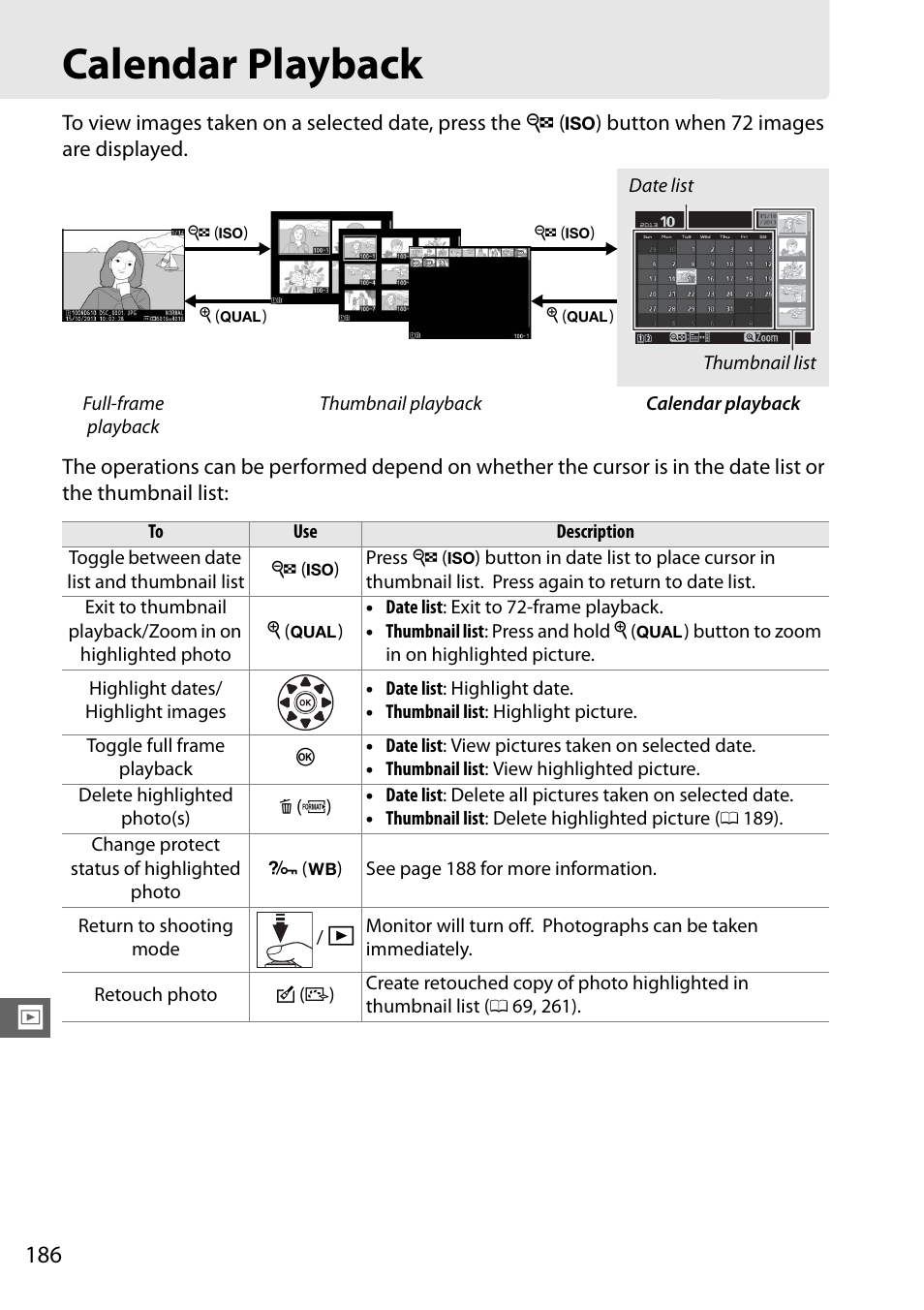 Calendar playback | Nikon D610 User Manual | Page 212 / 368