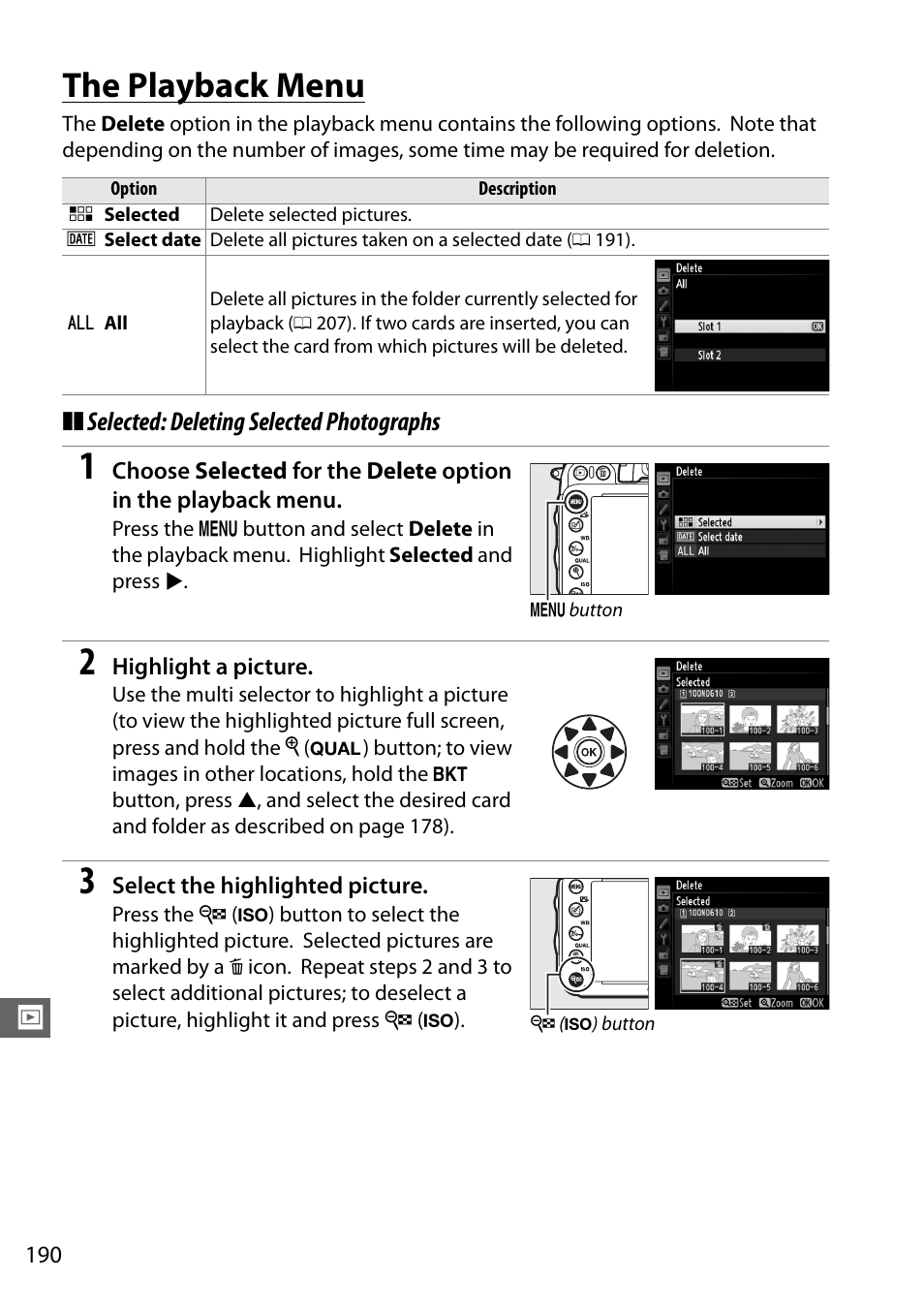 The playback menu | Nikon D610 User Manual | Page 216 / 368