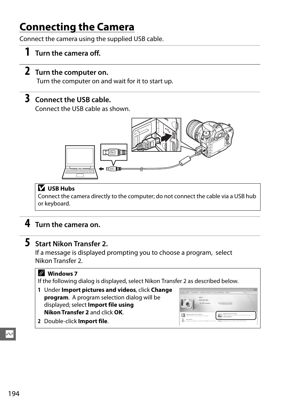 Connecting the camera | Nikon D610 User Manual | Page 220 / 368