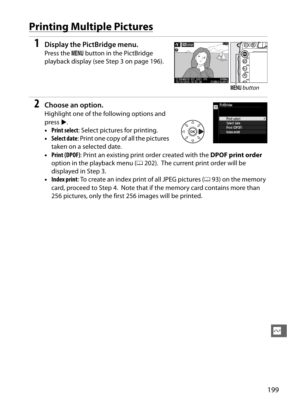 Printing multiple pictures | Nikon D610 User Manual | Page 225 / 368