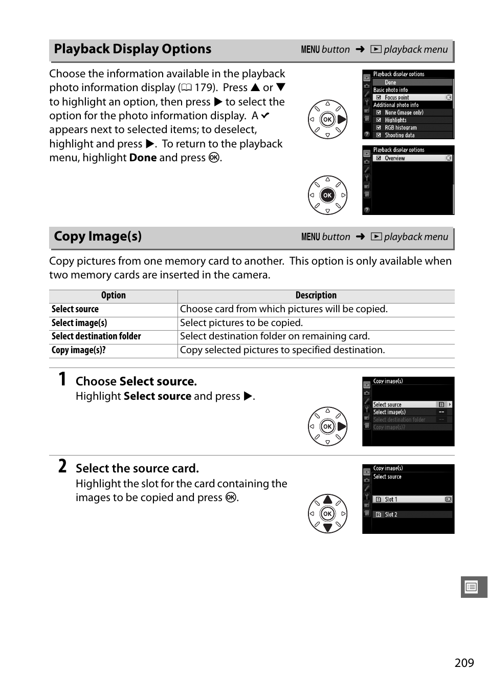 Playback display options, Copy image(s) | Nikon D610 User Manual | Page 235 / 368