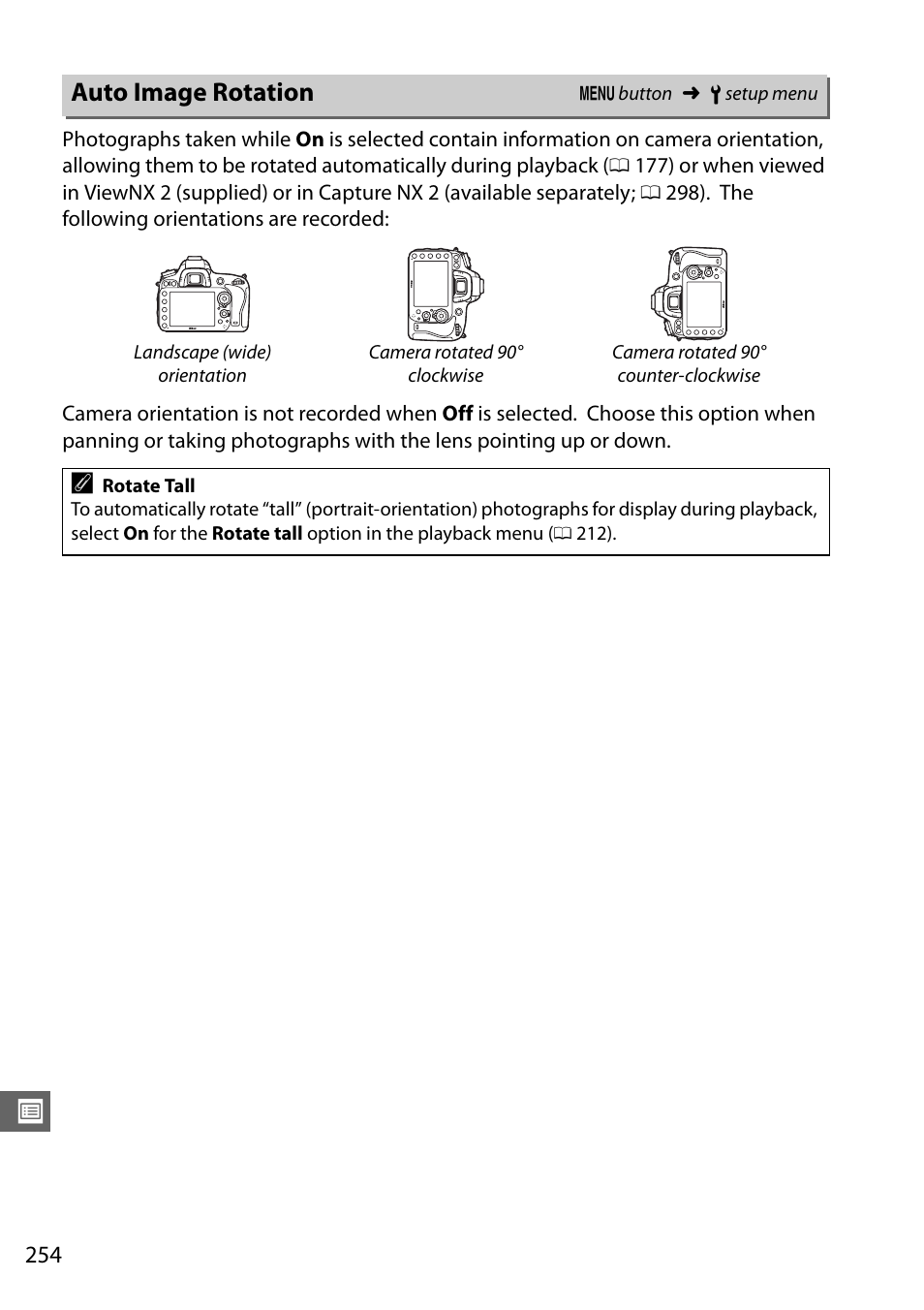 Auto image rotation | Nikon D610 User Manual | Page 280 / 368