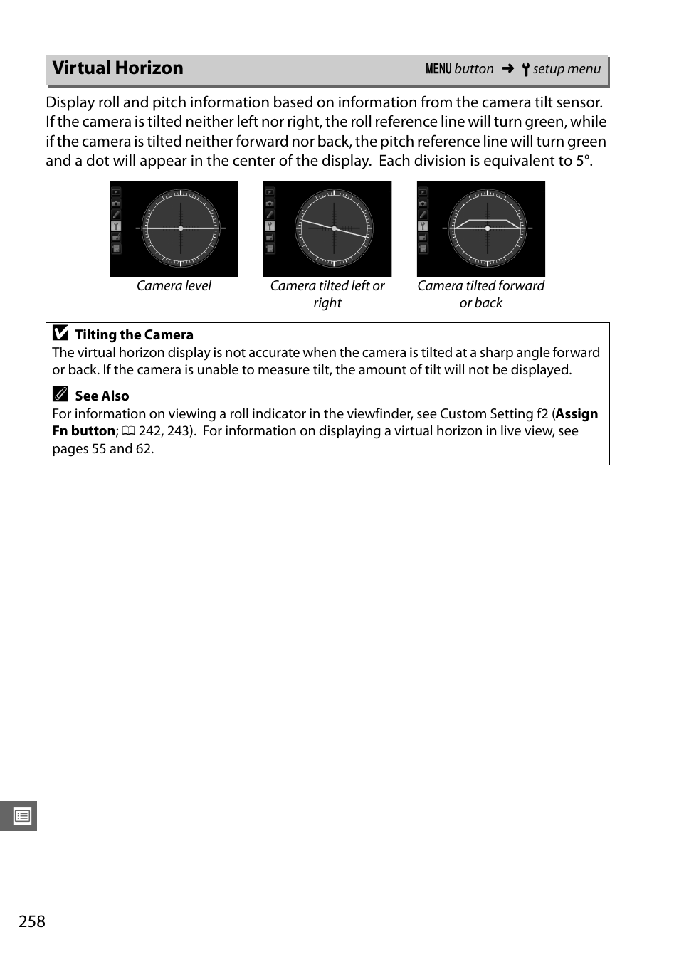 Virtual horizon | Nikon D610 User Manual | Page 284 / 368