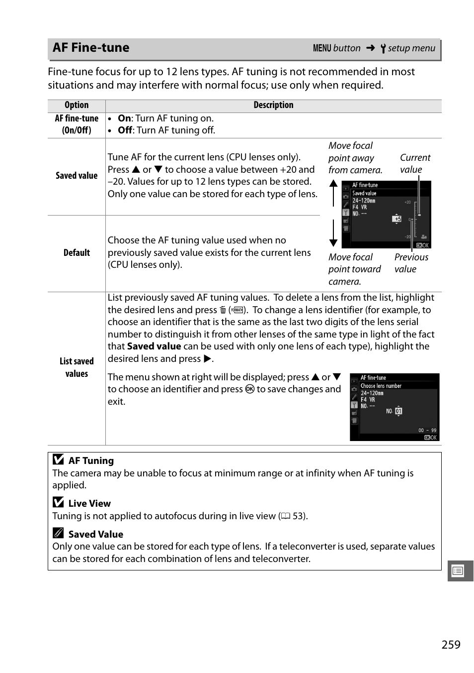 Af fine-tune | Nikon D610 User Manual | Page 285 / 368