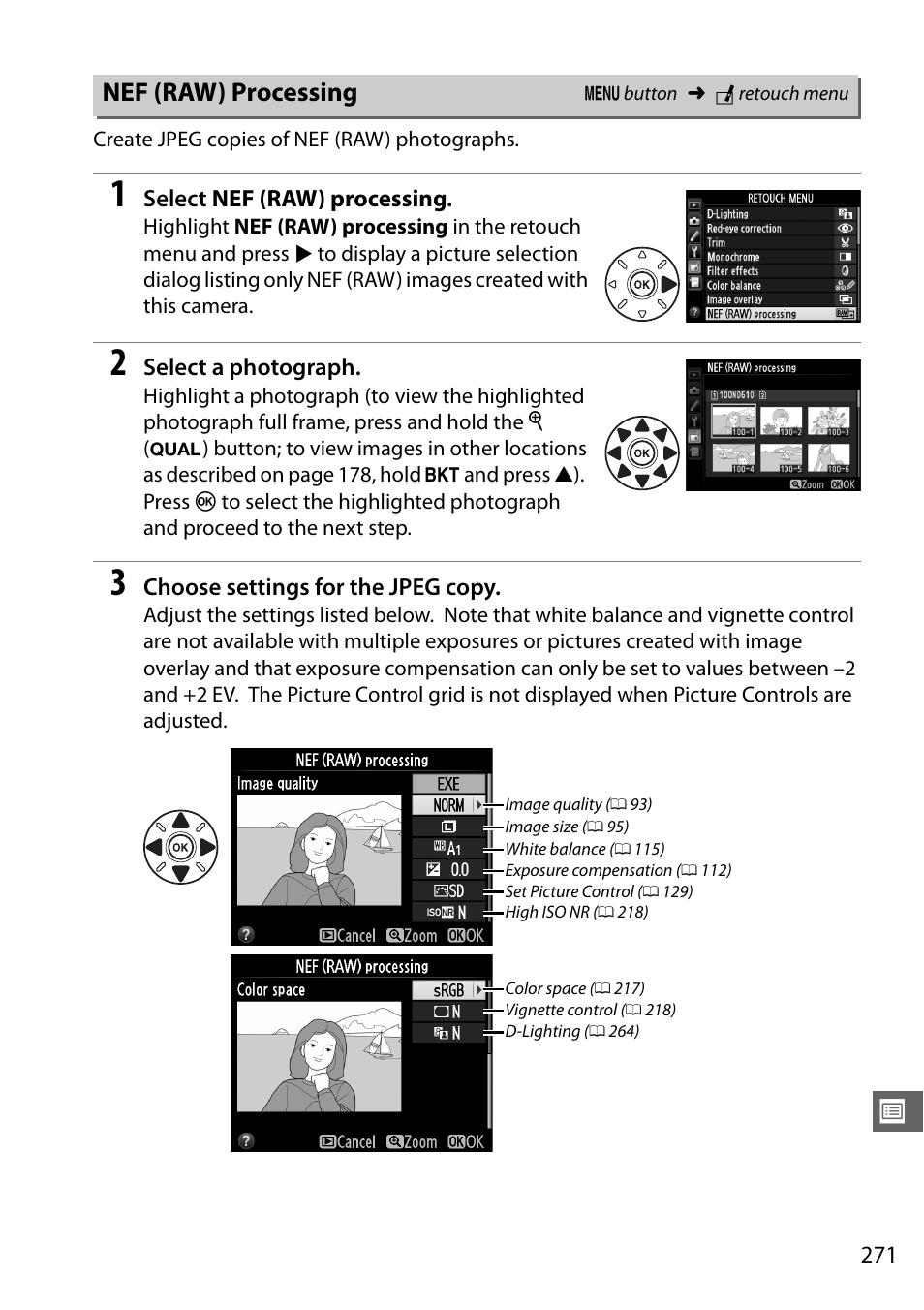 Nef (raw) processing | Nikon D610 User Manual | Page 297 / 368