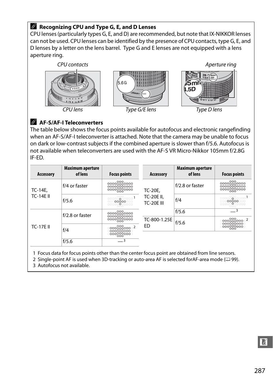 0 287), loc, 0 287), distanc | Nikon D610 User Manual | Page 313 / 368