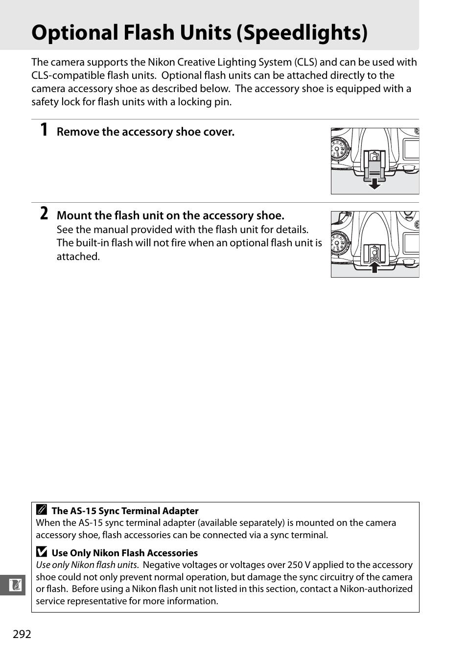 Optional flash units (speedlights) | Nikon D610 User Manual | Page 318 / 368