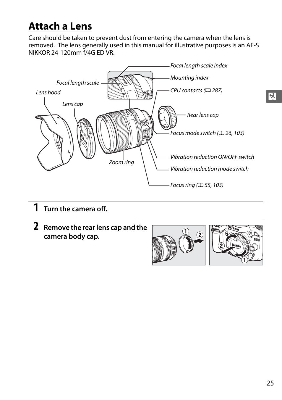Attach a lens | Nikon D610 User Manual | Page 51 / 368