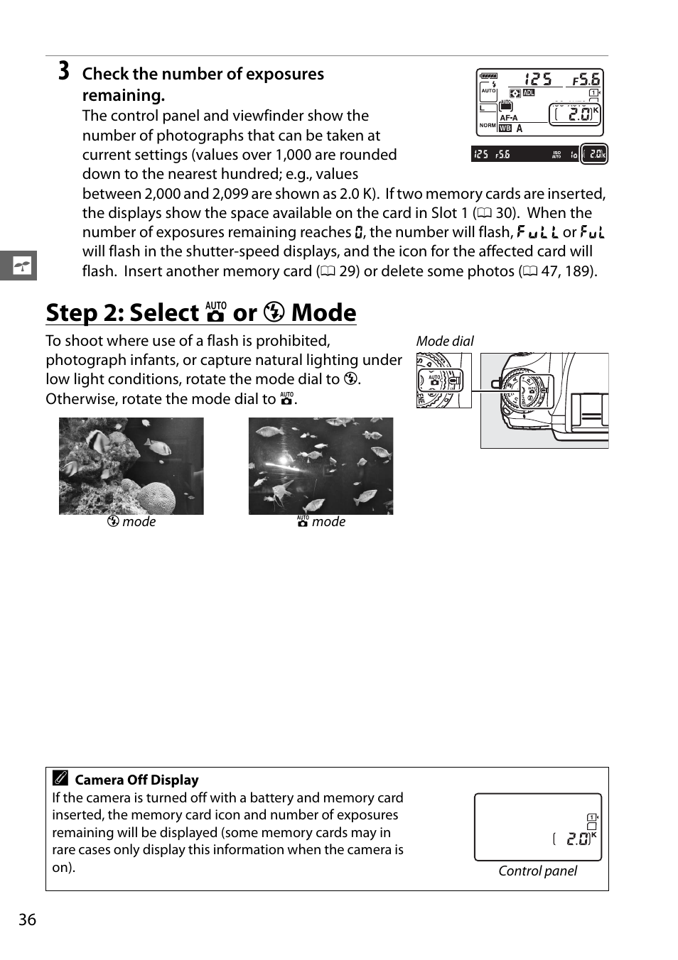 Step 2: select auto or auto (flash off) mode, Step 2: select i or j mode | Nikon D610 User Manual | Page 62 / 368