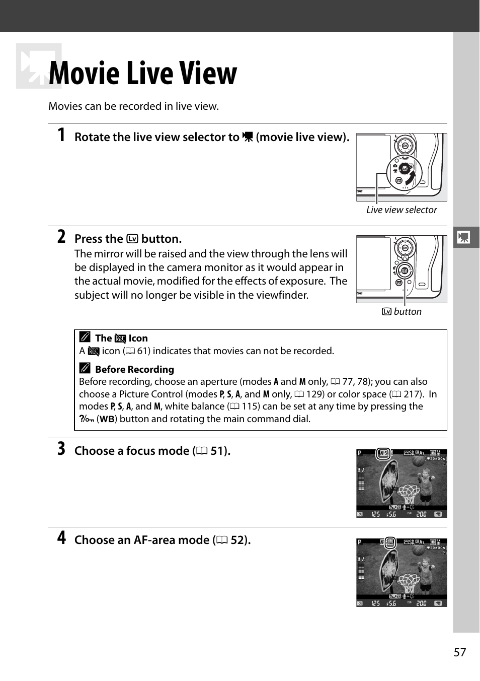 Movie live view | Nikon D610 User Manual | Page 83 / 368