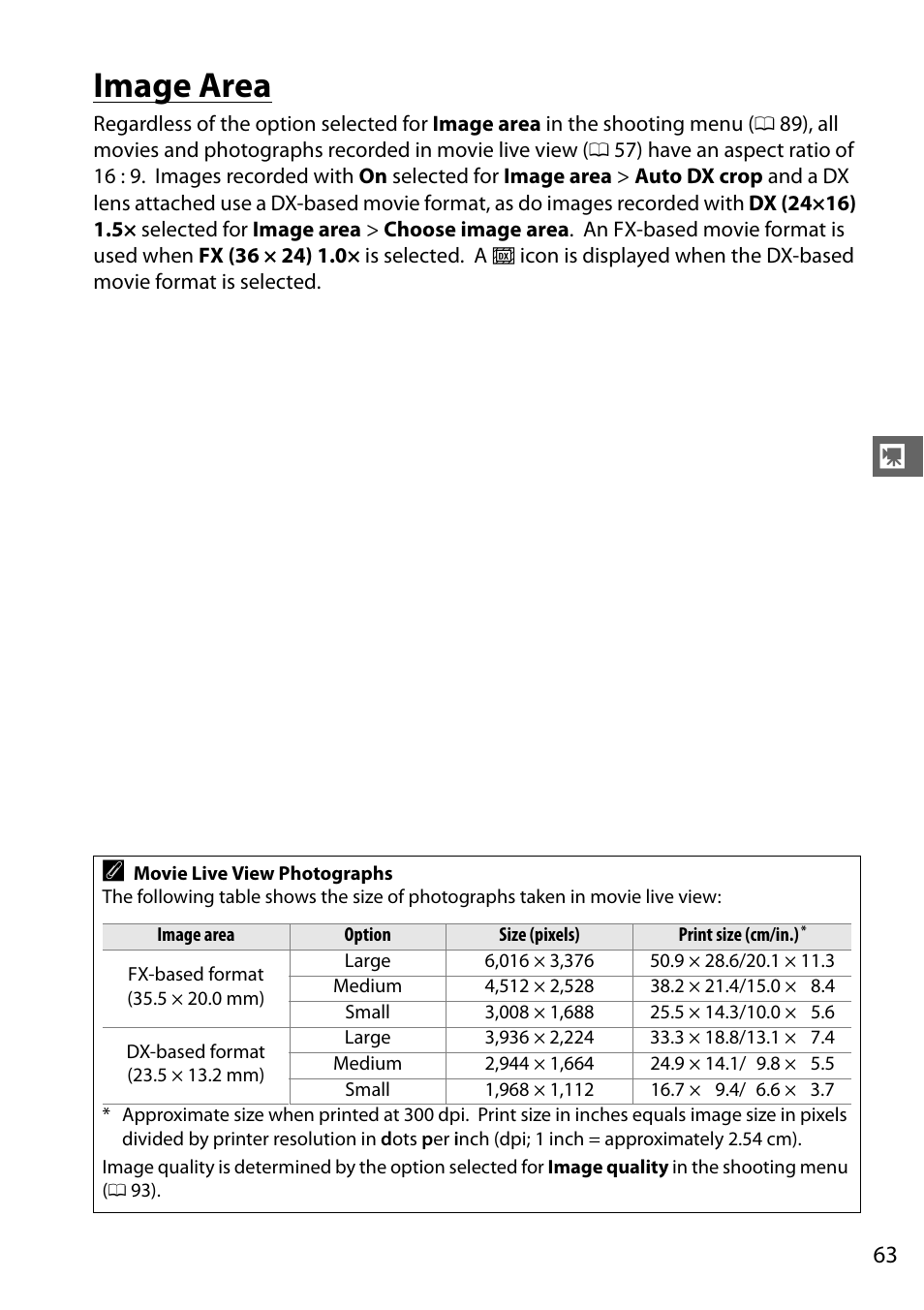 Image area | Nikon D610 User Manual | Page 89 / 368