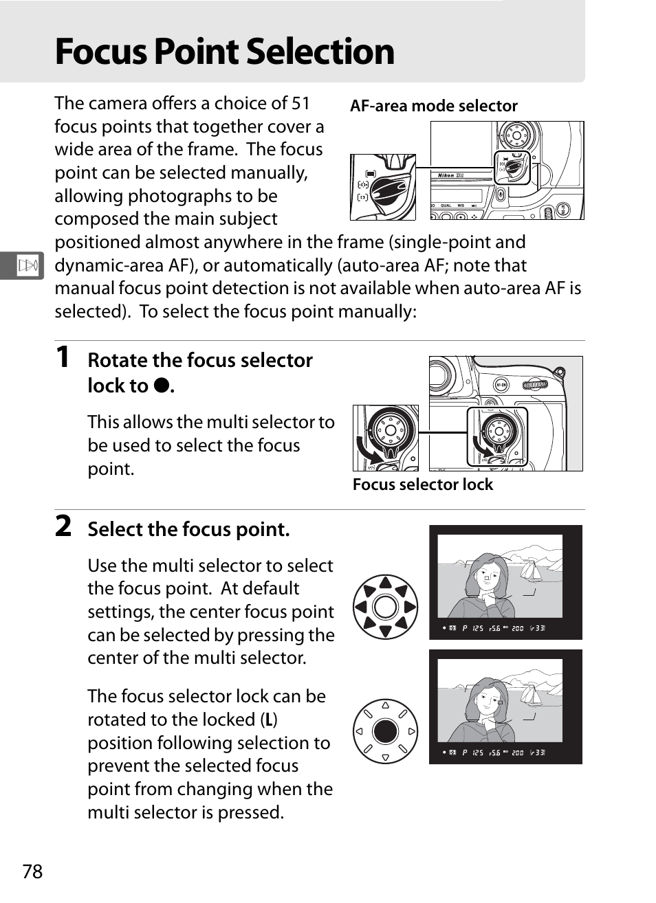 Focus point selection | Nikon D3 User Manual | Page 104 / 472
