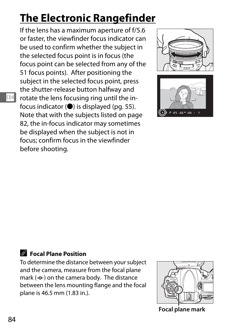 The electronic rangefinder | Nikon D3 User Manual | Page 110 / 472