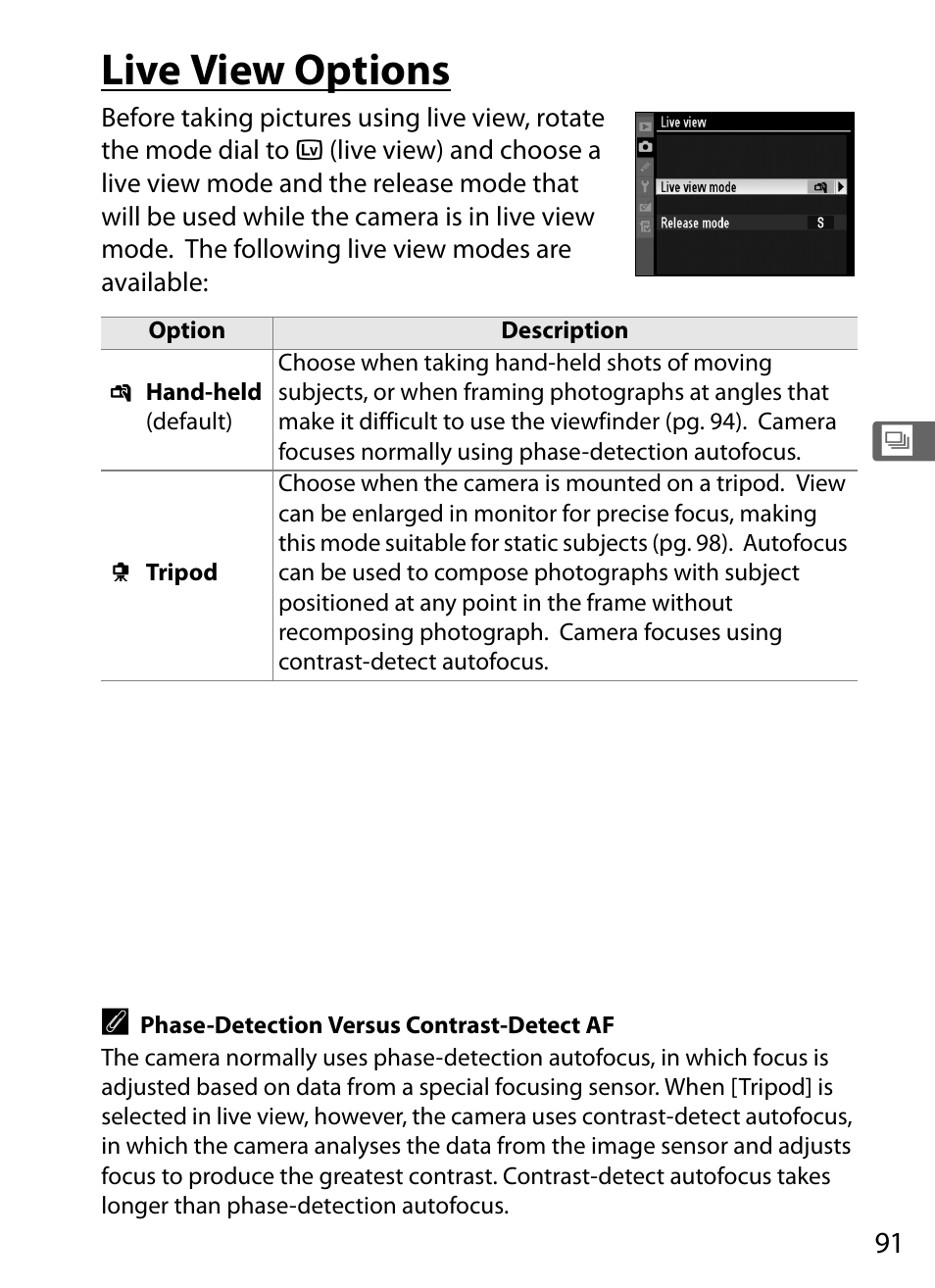 Live view options | Nikon D3 User Manual | Page 117 / 472