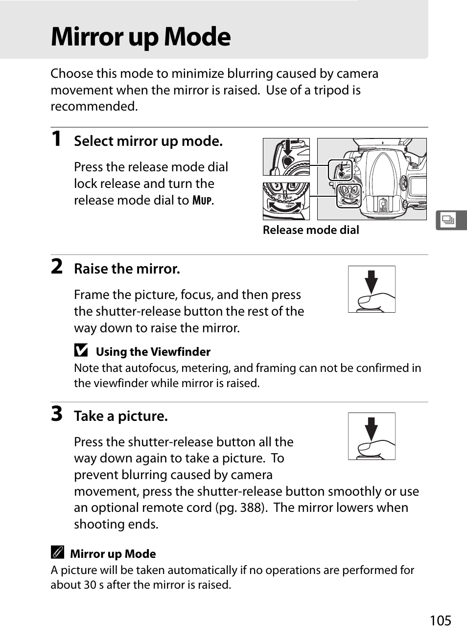 Mirror up mode | Nikon D3 User Manual | Page 131 / 472