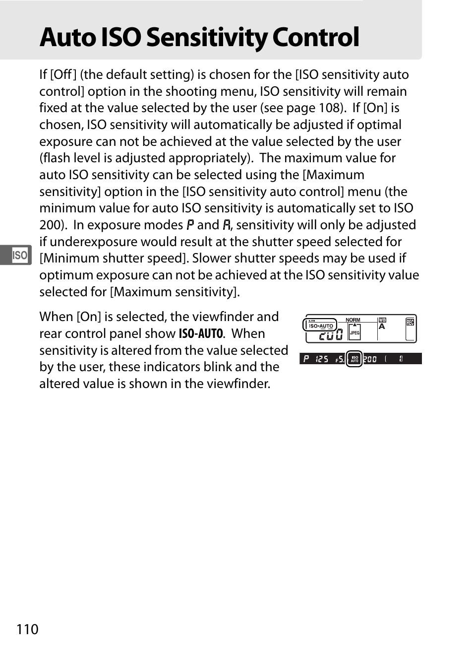 Auto iso sensitivity control | Nikon D3 User Manual | Page 136 / 472