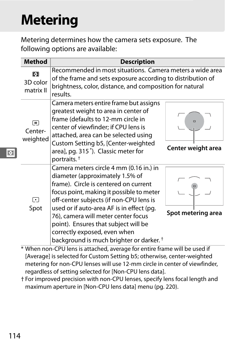 Metering | Nikon D3 User Manual | Page 140 / 472