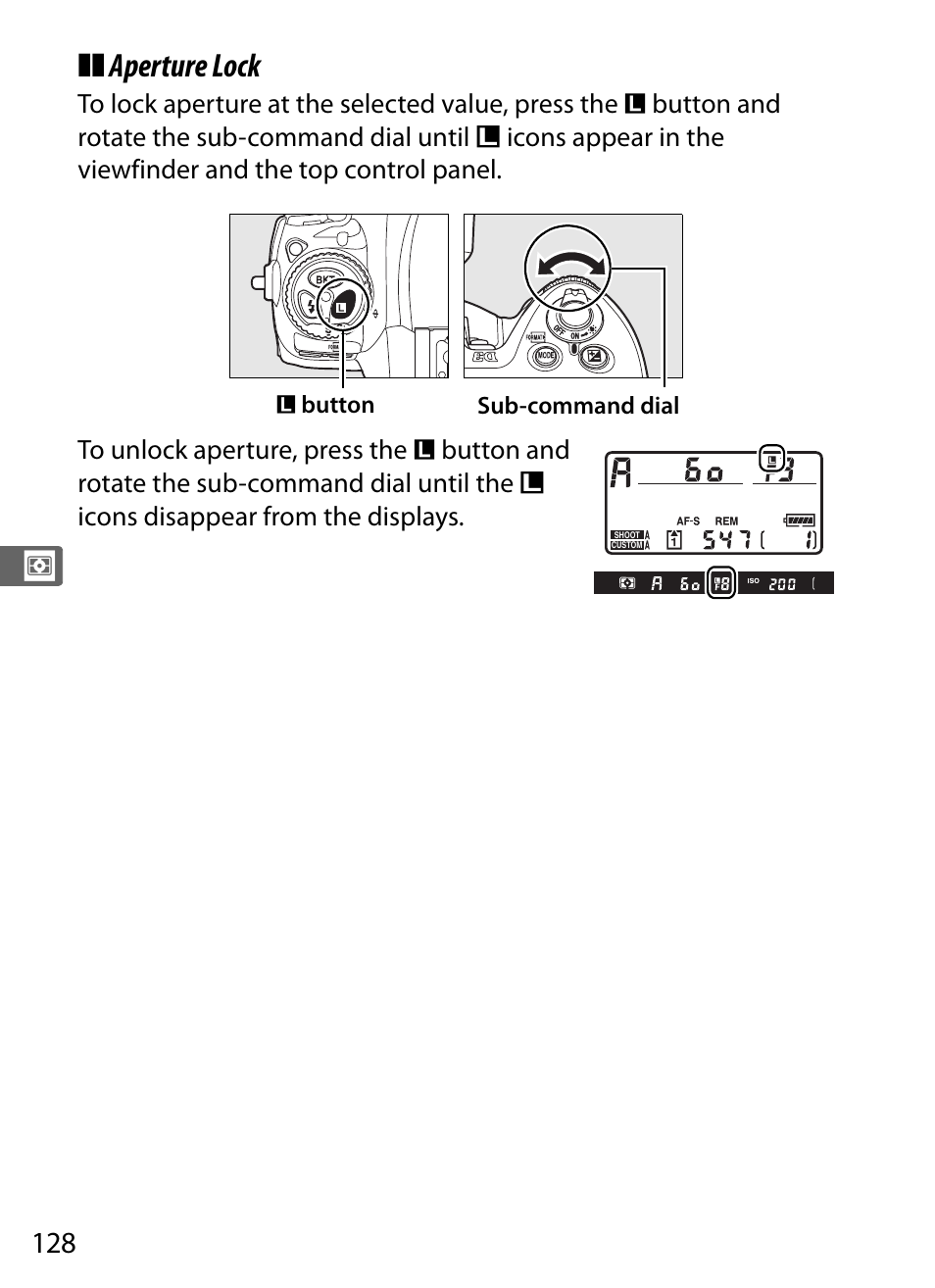 Aperture lock | Nikon D3 User Manual | Page 154 / 472