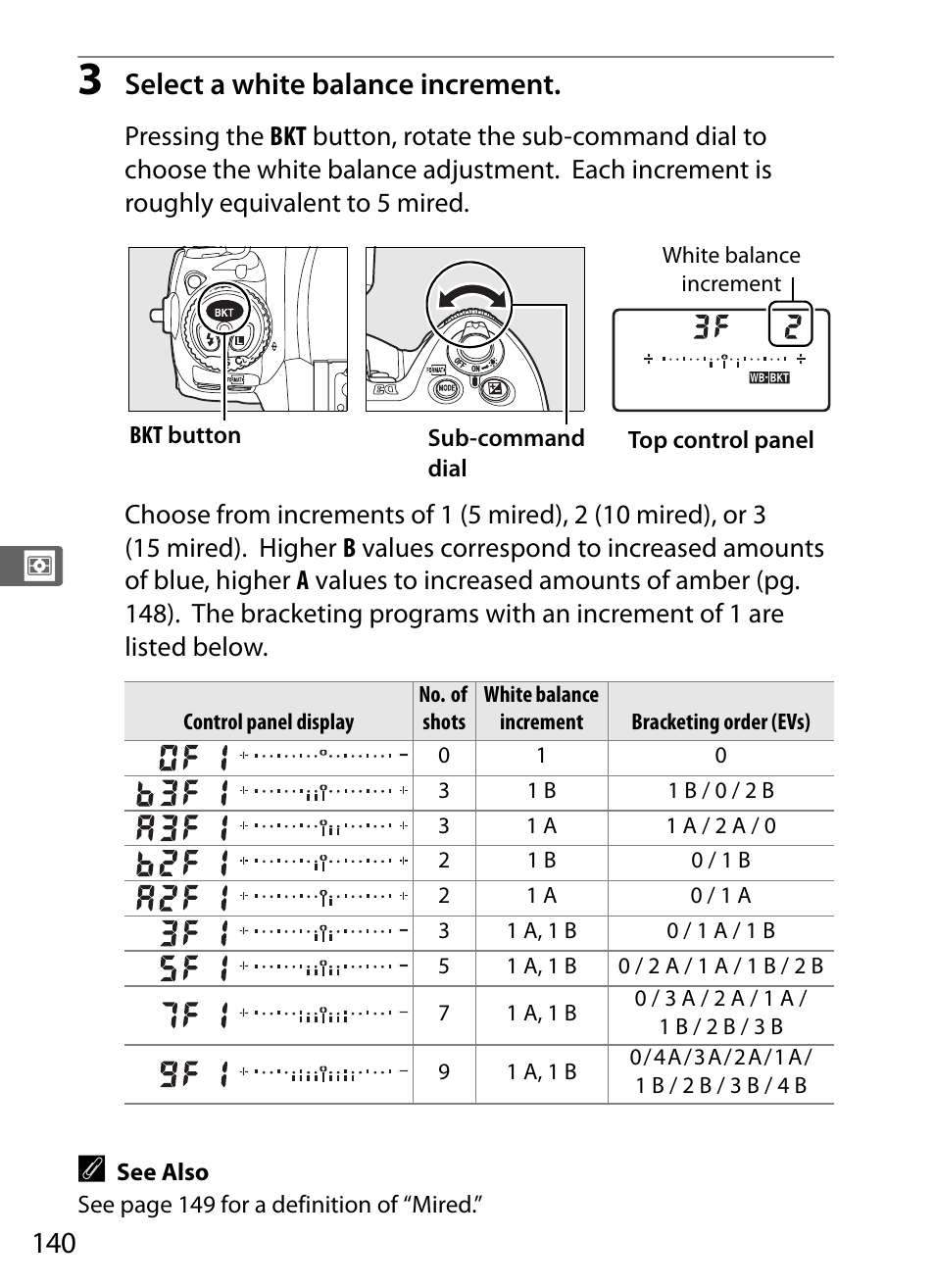 Select a white balance increment | Nikon D3 User Manual | Page 166 / 472